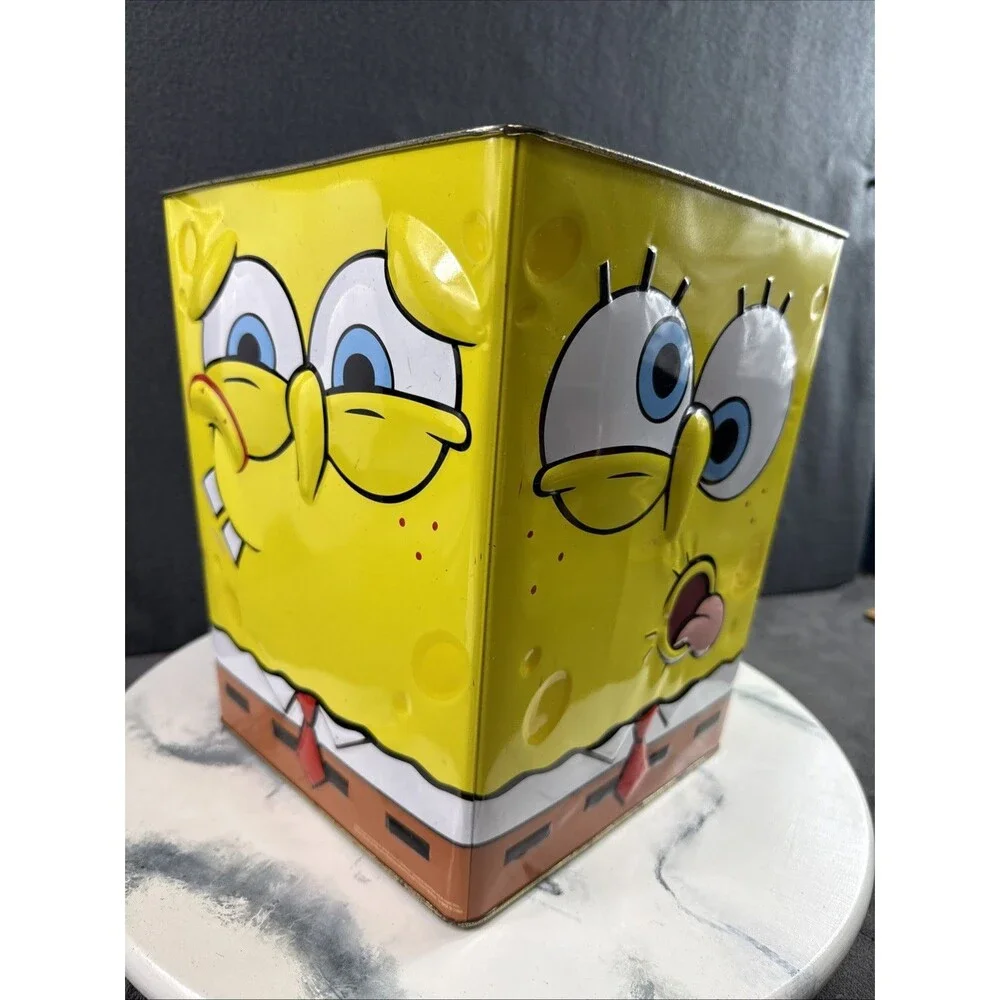 Vintage 2008 SpongeBob SquarePants Popcorn Tin Large Metal Storage Bin Decor